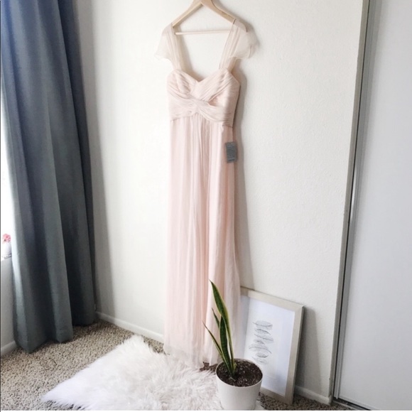 Amsale Silk-Chiffon Light Peach Gown - Picture 2 of 8